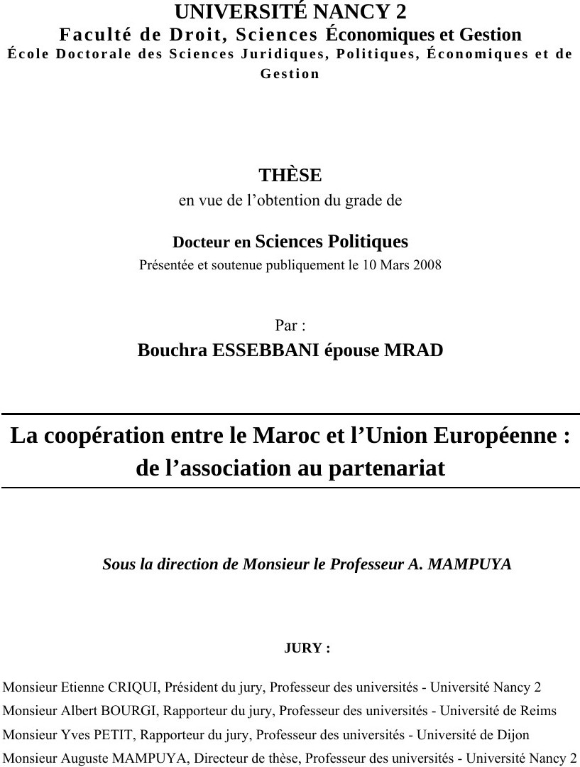 La coopération entre le Maroc et l'Union Européenne : de l'association au partenariat