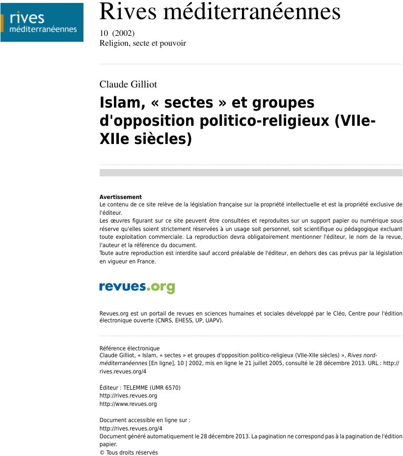 Islam, « sectes » et groupes d’opposition politico-religieux (VIIIᵉ–XIIIᵉ s.)