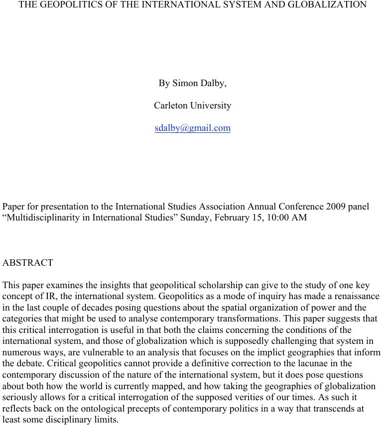 La géopolitique du système international et de la mondialisation