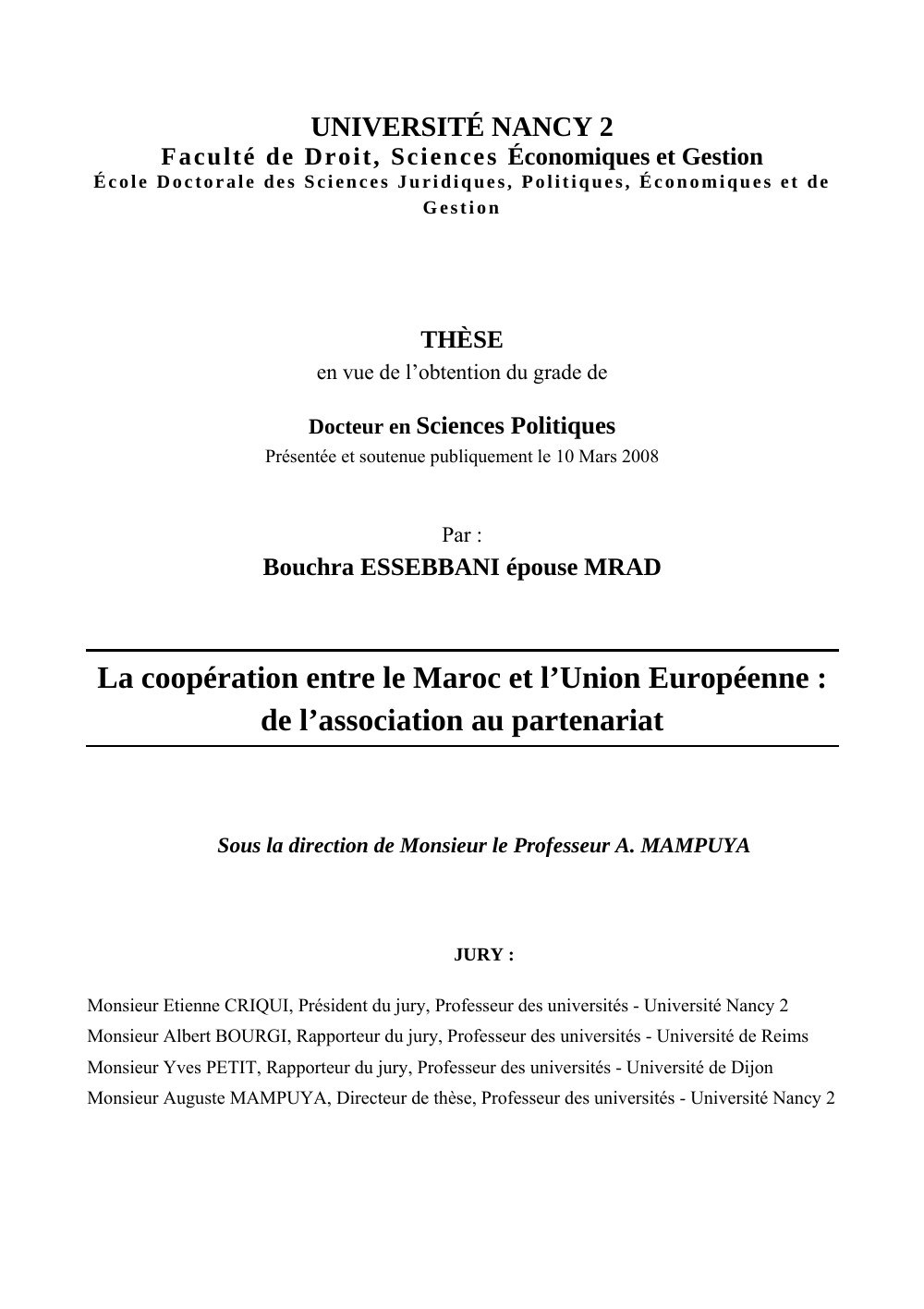 Thèse - La coopération entre le Maroc et l’Union Européenne