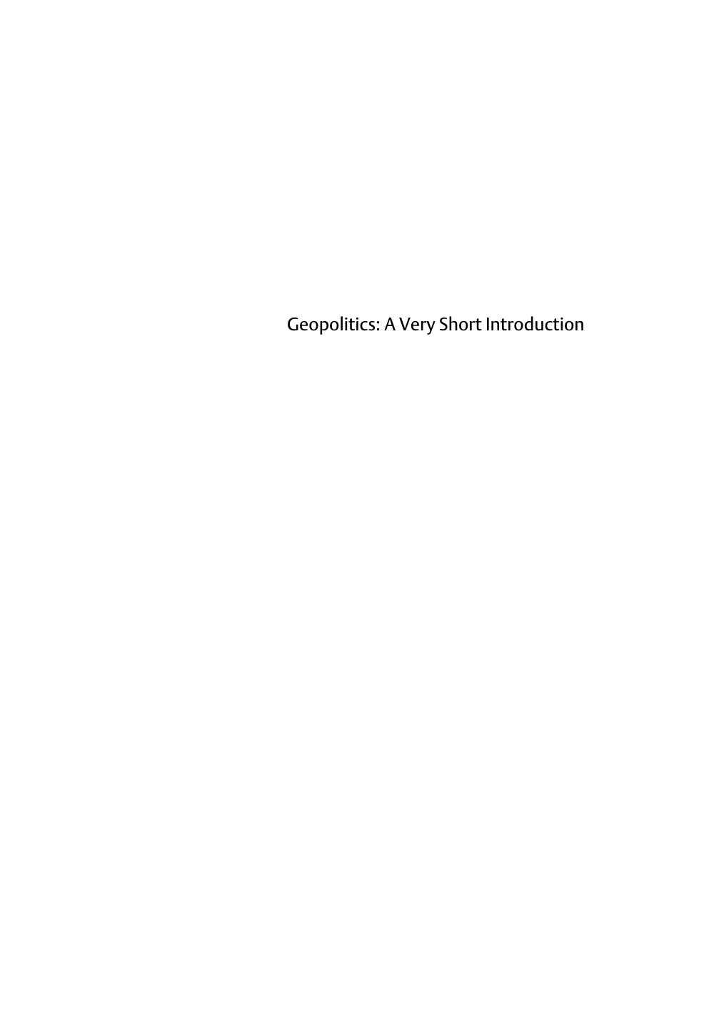 Geopolitics A Very Short Introduction