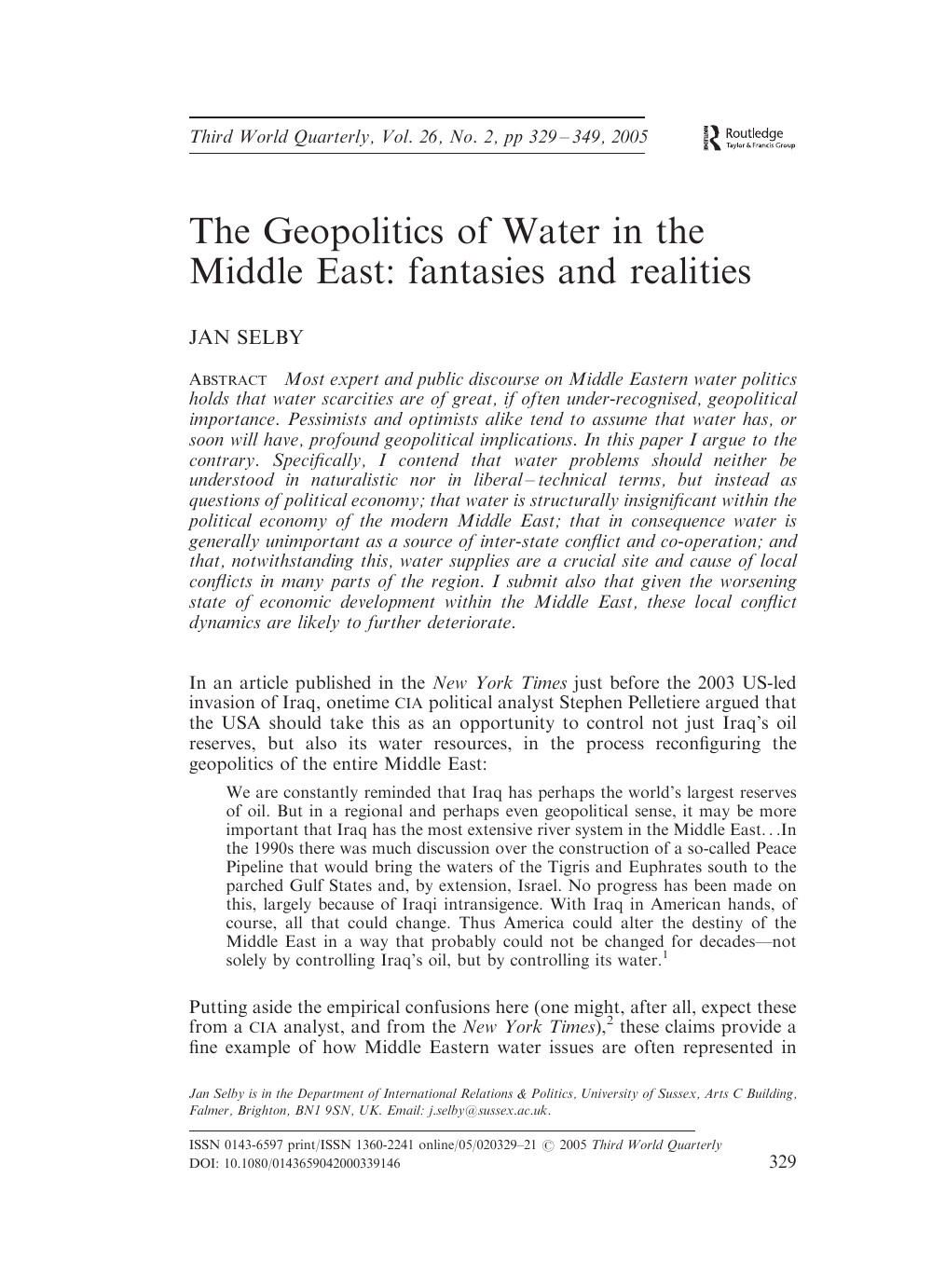 La géopolitique de l’eau au Moyen-Orient : fantasmes et réalités